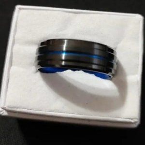 Stainless Steel Men’s Band • Blue Accent • NWOT • Modern Shine